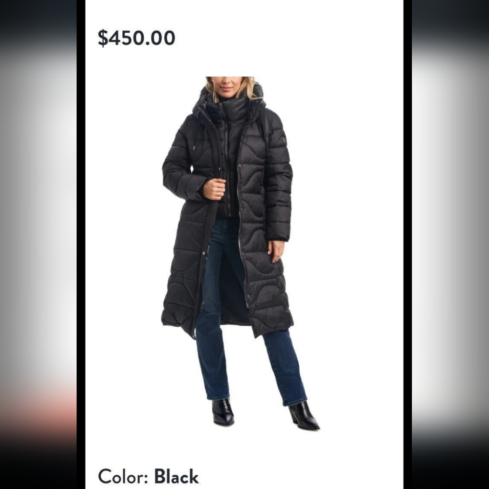 Vince Camuto Black Puffer Jacket with Gold Accents